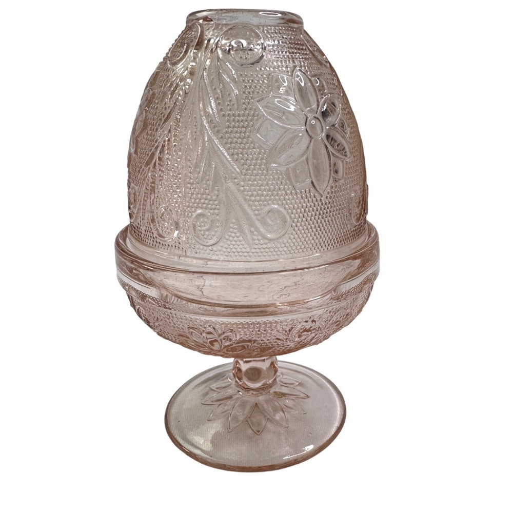 Vintage Indiana Sandwich Glass Chantilly Pink Tiara Fairy Lamp Candle Holder